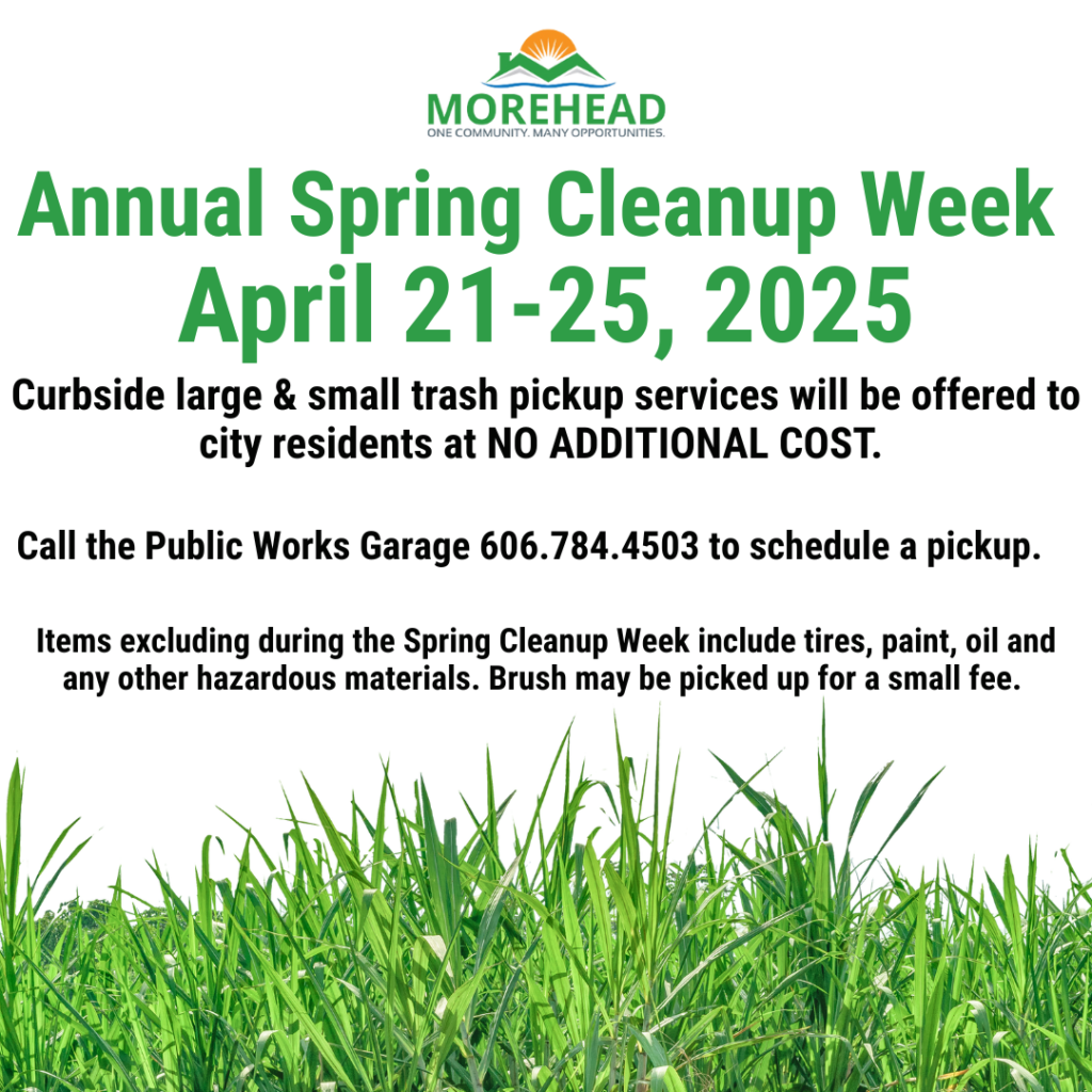 Announcement for Morehead's Annual Spring Cleanup Week from April 21-25, 2025, with details on trash pickup services.