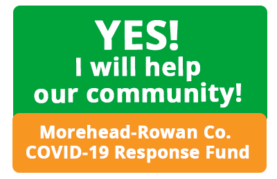 Green and orange graphic with text promoting the Morehead-Rowan Co. COVID-19 Response Fund.