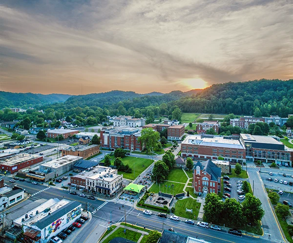 Aerial view of Morehead cityscape